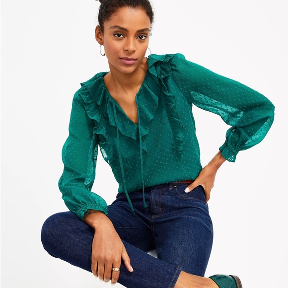 LOFT Tops - LOFT Green Ruffle Blouse